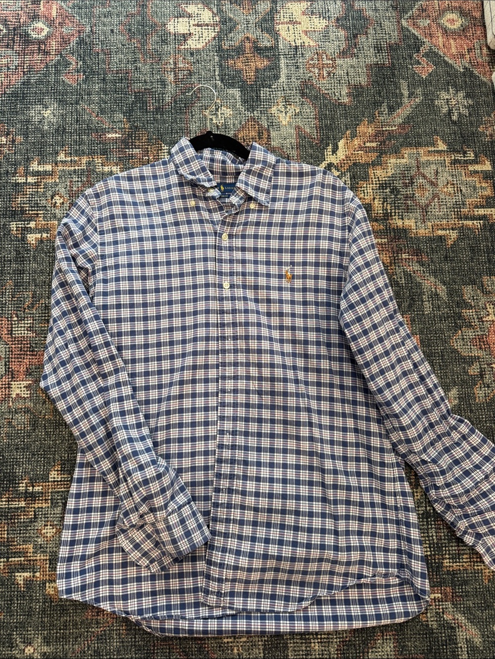 Ralph Lauren Classic Fit Plaid Button Down Shirt Men’s Medium Navy Tartan Pony